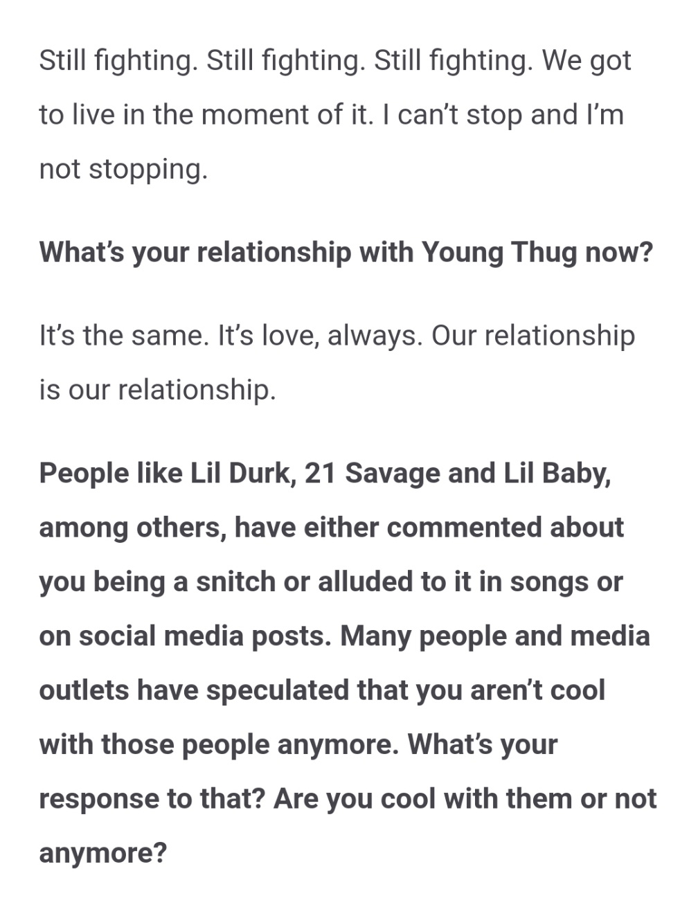 Gunna Addresses Snitching Allegations, Affirms Relationship with Young Thug
