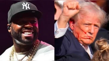 50 Cent Pays Tribute to Donald Trump with Altered Album Cover in Boston Performance