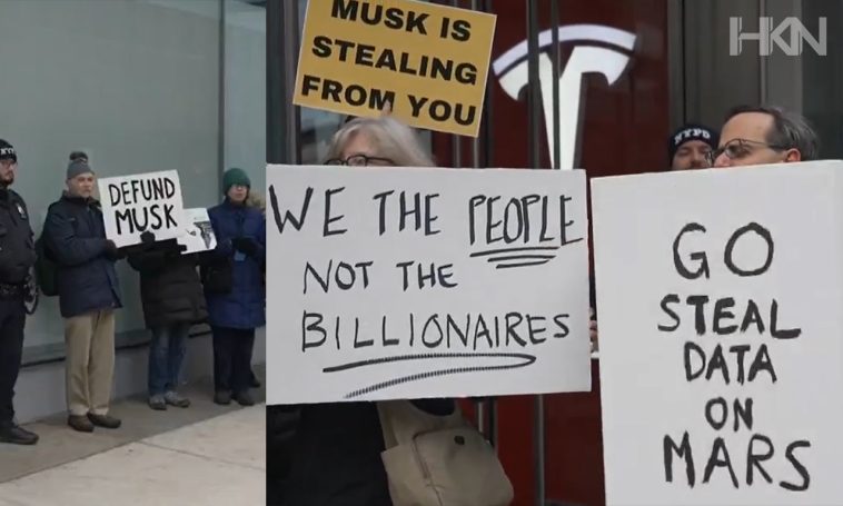 Protesters Storm Tesla Showrooms Over Musk’s Ties to Trump – Watch